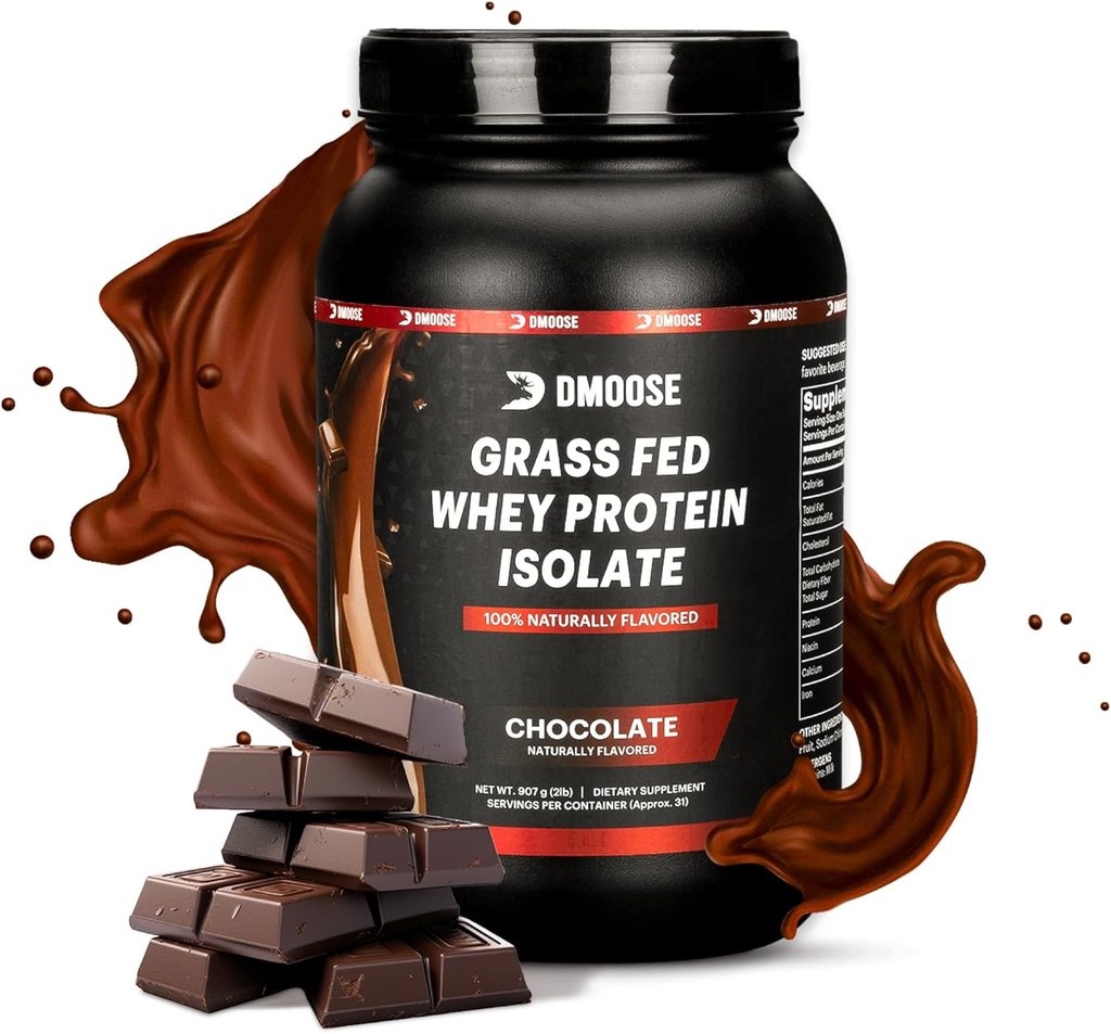 DMoose Grass Fed Whey Protein Powder - för muskeltillväxt och återhämtning, naturligt sötad och smaksatt, rik på aminosyror, snabb absorberande prestationsformel (2 Lbs, choklad)