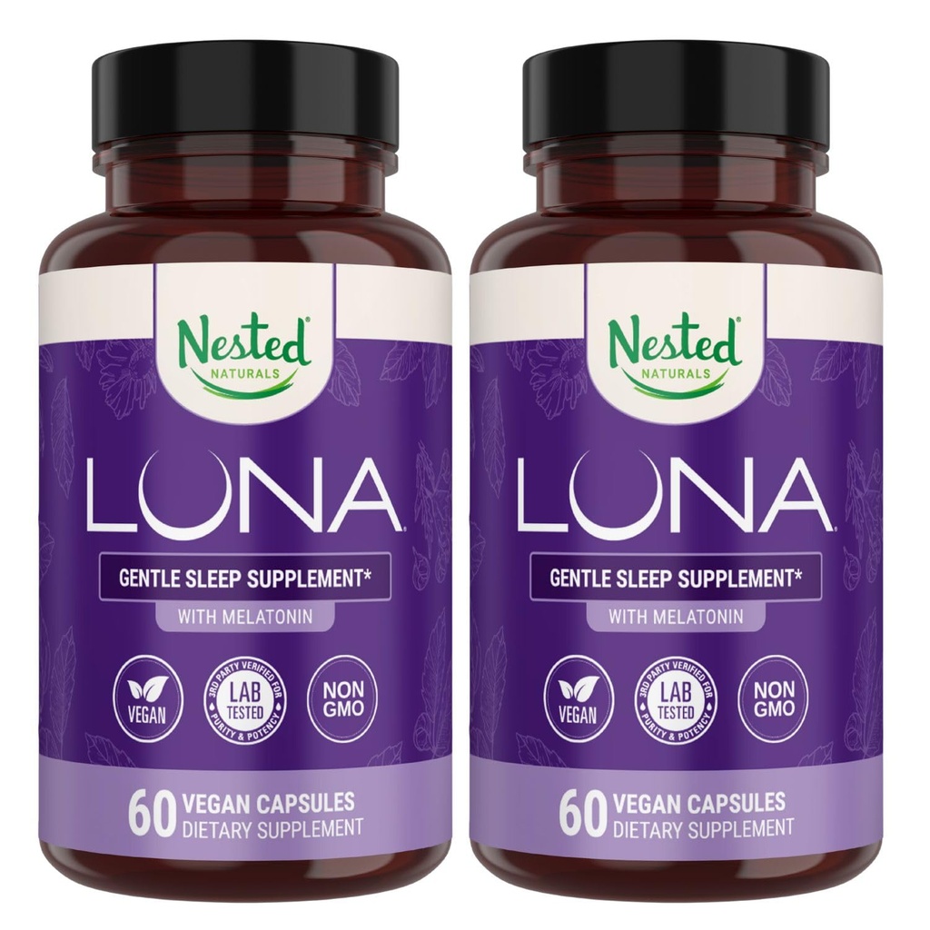 Nested Naturals Luna Sleep Aid - Non-Habit Muodostaa Natural Unelma pillereitä aikuisille luonnollisesti lähdettyä ainesosat - Valerian juuri, melatoniini, kamomilla, sitruunan balsamia, ja lisää - 120 Vegaani kapselit