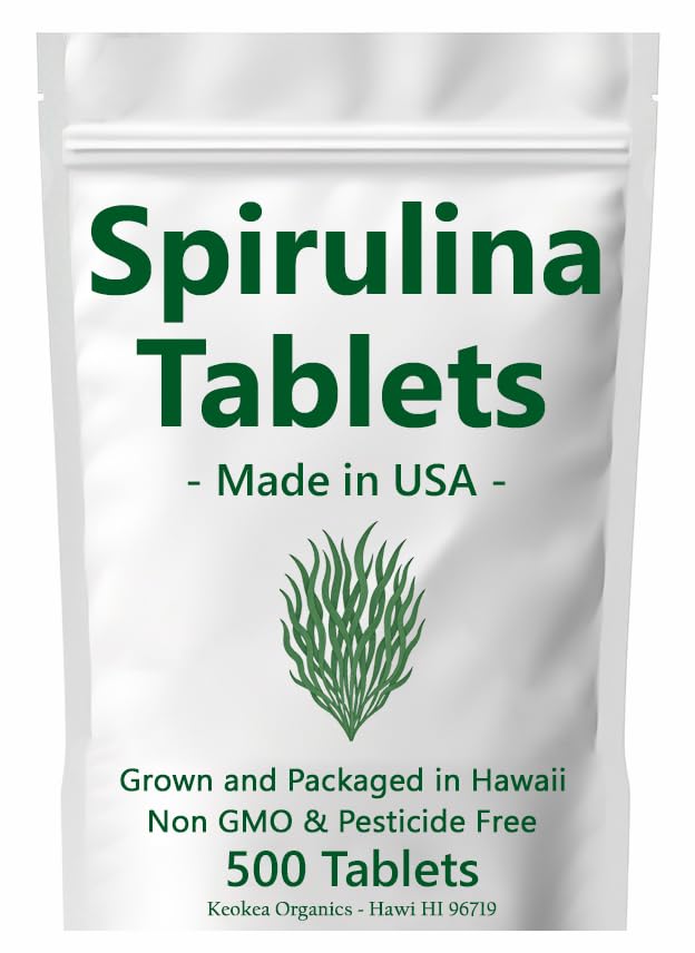 Spirulina Tabletit - Valmistettu USA - 500 tablettia - Kasvatettu Havaijilla - Ei GMO:ita ja torjunta-aineita