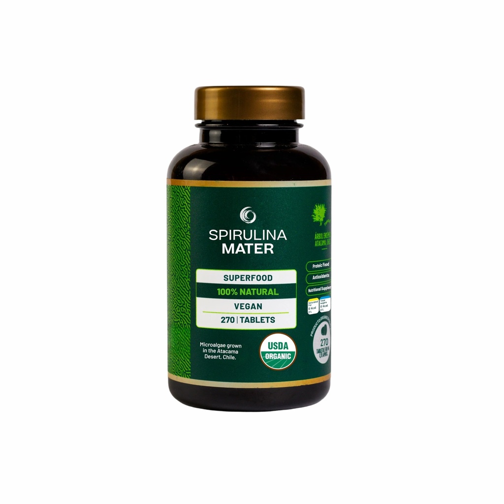 Spirulina Tablets USDA Organic, Atacama Desert Grown, Plant Based Superfood Superfood Supplement, Nutrient Dense Algae Daily Wellness ja Energy, 270 tablettia