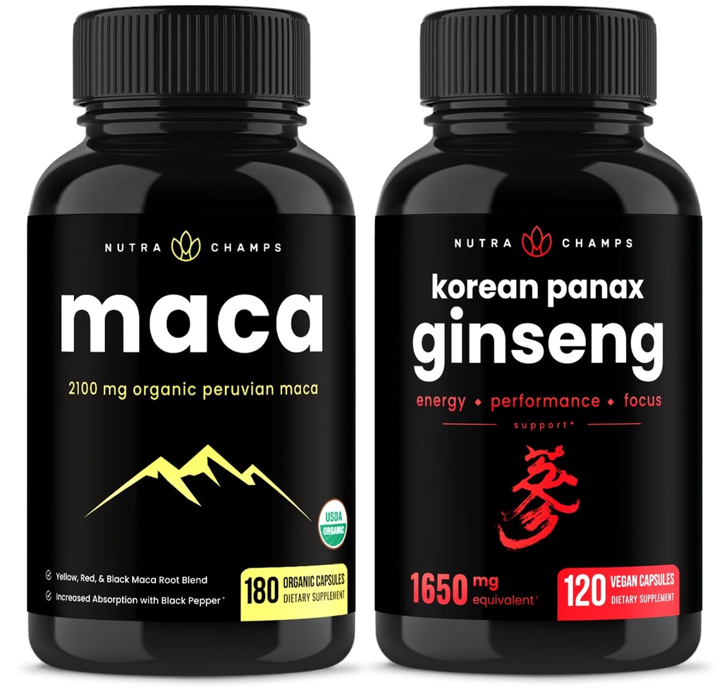 NutraChamps Maca juurikapselit ja korealaiset Ginseng-kapselit 2 Pack Bundle