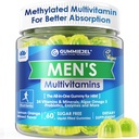 Miesten Multivitamiinit Gummies, Methodated Multivitamiini miehille, B Complex, Minerals, Vegan Omega 3, Probiootti, Enzyme, Antioksidantteja miesten täydellinen päivittäin tukea, sokeriton, Vegan (ei rautaa) 60