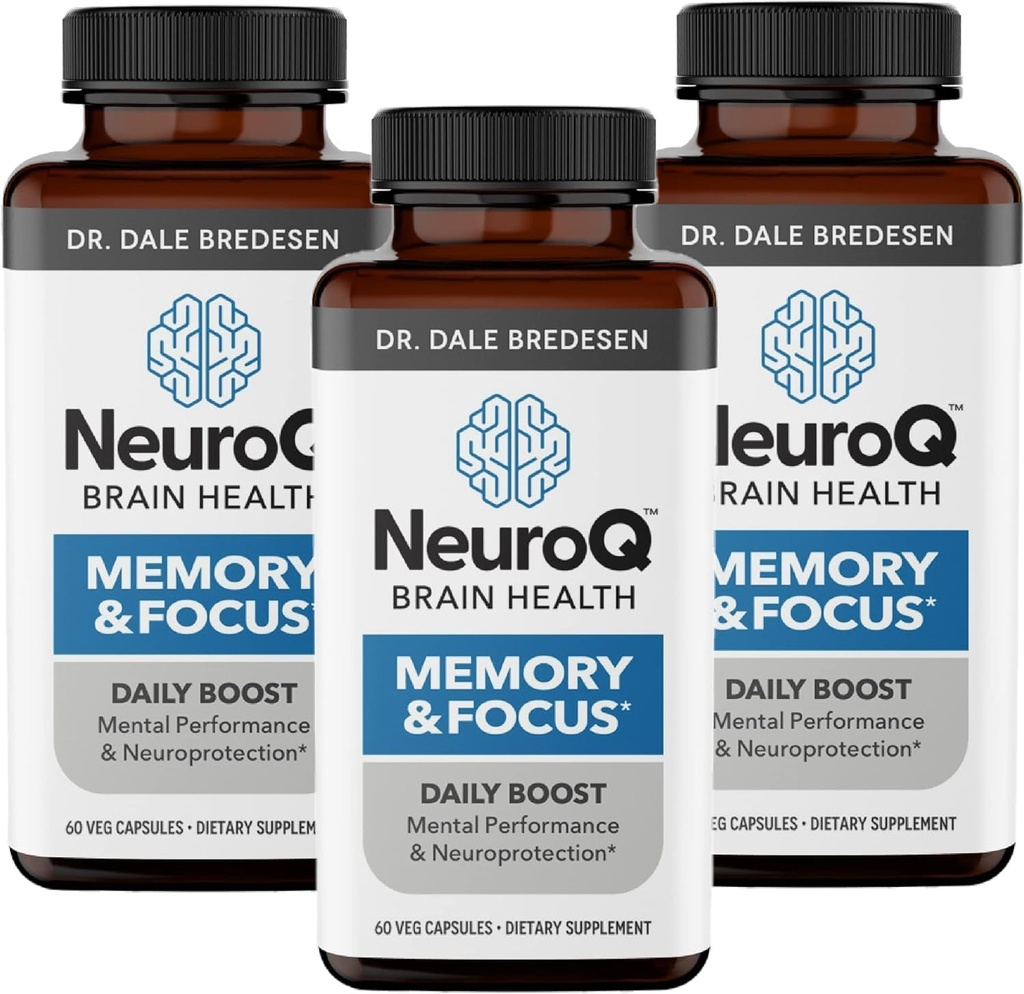 NeuroQ Memory & Focus - Boosts Cognitive Performance & Brain Function - Neurosuojaus Formula Dale Bredesen - Gotu Kola Ginkgo Fosfatidylserine & Propolis - 60 kapselia (paketti 3)