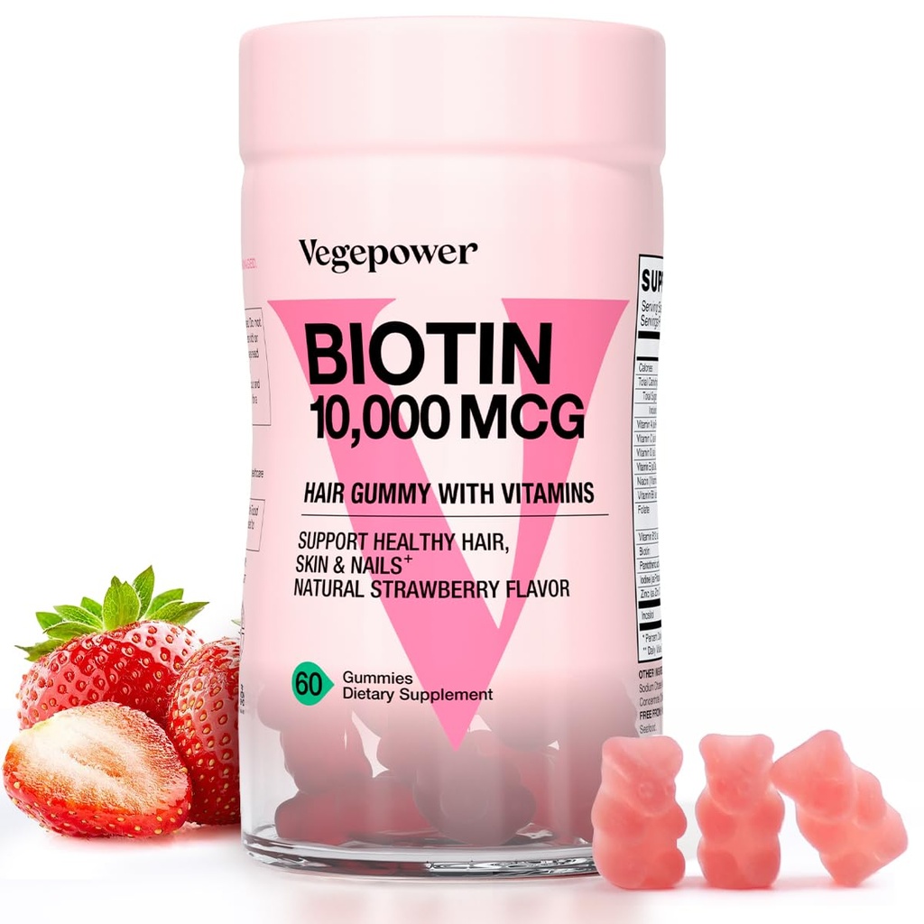 Biotin Gummies för hårväxt 10000mcg - Vegan Biotin Vitamins stöder hälsosamt hår, hud och naglar, hår Vitamin Gummy för kvinnor och män - Non-GMO, Chewable Supplement
