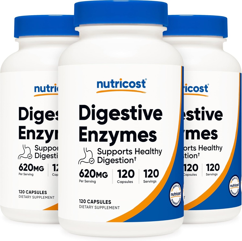 Nutricost Dgestive Enzymes 620mg, 120 Kasviskapselit (3 pullot) - Täydellinen Dgestive Enzyme täydennysosa