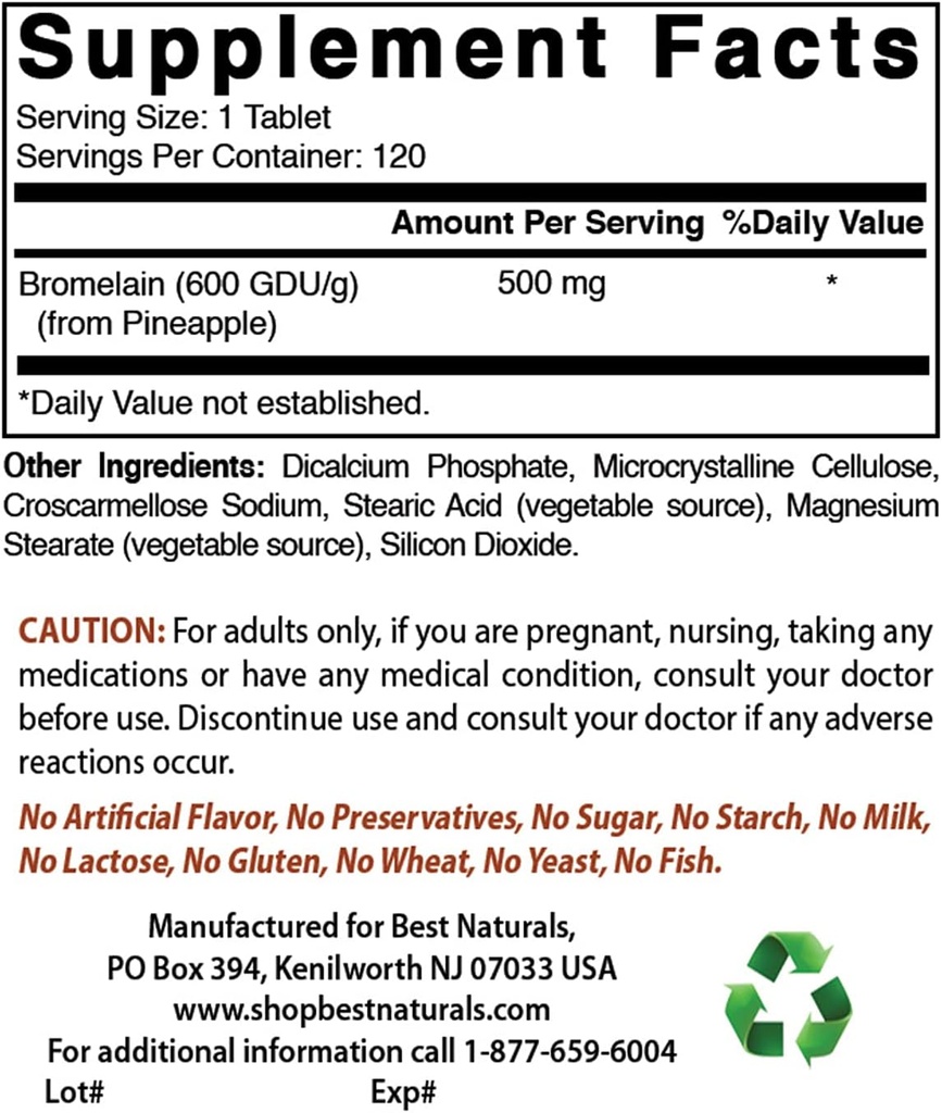 Bästa Naturals Bromelain 500 mg & Magnesium Glycinate 425 mg