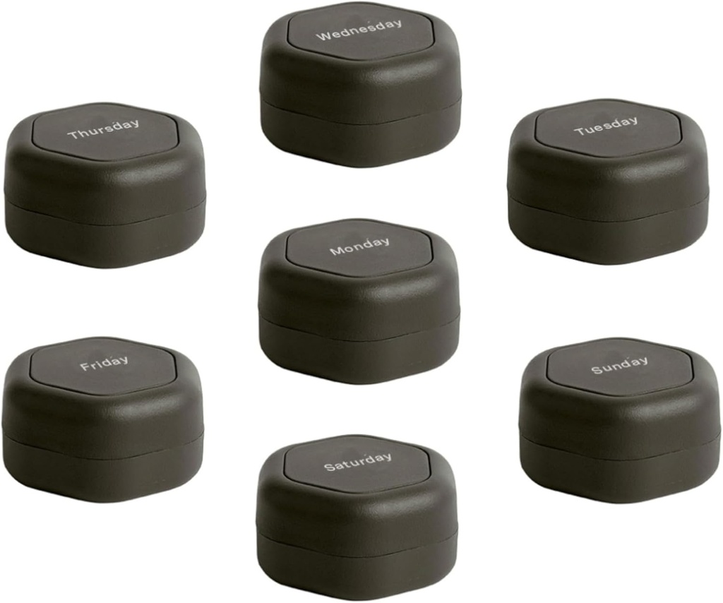 Cadence Matka Container - Pillerikotelo - Magneettinen matkakapseleita,Daily Medicine Organizer pillereitä, lisäravinteet, & Vitamiinit - 7 Flex Smalls (0,56oz) Viikoittain pilleri Organizer - Puuhiili