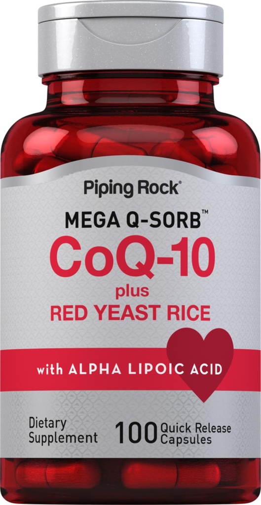 Piping Rock CoQ10 med Red Yeast Rice | 100 kapslar | med Alpha Lipoic Acid | Non-GMO, Gluten Free Supplement