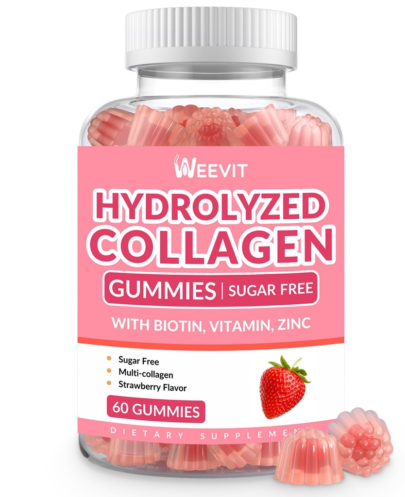 Collagen Gummies for Women, Hydrolysed Collagen Peptides Gummies Biotin, Collagen täydentää Gummy kanssa B12-vitamiinia, C-, D-, Sinkki hiukset ihon kynnet