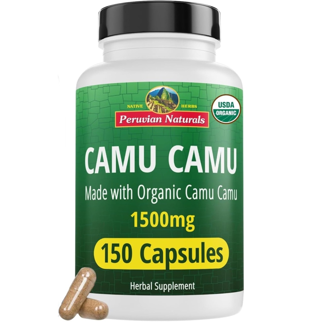 Peruvian Naturals Organic C-vitamiini Camu Camu Capsules 1500mg - 150 Vegaani pillereitä, luonnon C-vitamiinia koko elintarvikkeiden Camu Berry Organic, ei-GMO