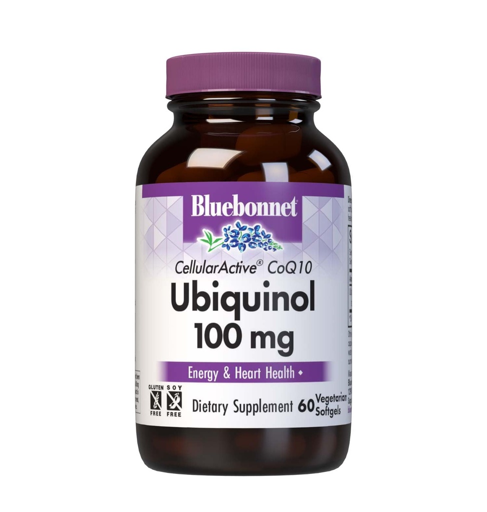 Bluebonnet Cellular Active CoQ10 Ubiquinol 100mg Kraftfull Antioxidant Energy & Heart Health Supplement för kvinnor och män - Hög Absorption Kaneka - Non-GMO Soy-Free - 60 Vegetariska Softgels