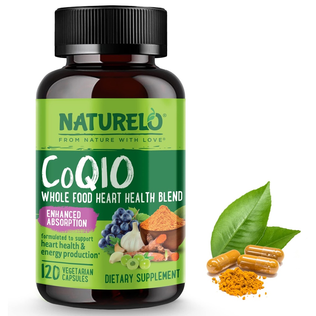 LUONNELO Koko ruoka CoQ10 täydentää, 120 kasviskapselia, Heart Health Blend, Tehokas antioksidantti, CoQ10 100mg tukee energian tuotantoa