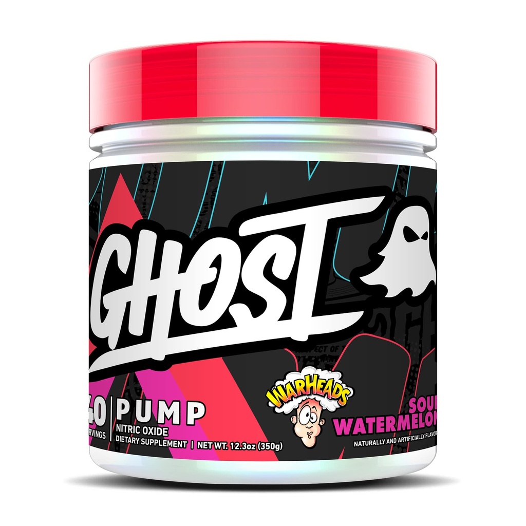 GHOST Pump Typpioksidi Powder, Warheads Hapan vesimeloni - 40 Tarjoilut - Sokeria ja Stim-free Pre-Workout Lisäravinteet - L-sitruliini, Arginiininitraatti & L-glutationi - soija & Gluteenittomat, Vegaani