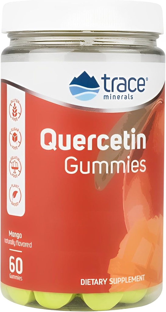 Trace Minerals Quercetin - antioksidantti täydentää tukee Immuuni-ja soluterveyden - Essential Nutrients täydentää Mineral Absorption & Cardiovascular Health - Mango, 60 Gummies