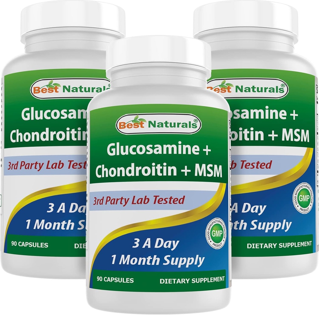 Best Naturals, Glukosamiini Chondroitin MSM lisäravinteet, 2600 mg per tarjoilu, 90 kapselia (90 laatikko 3)