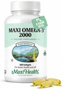Maxi Health Omega 3 Fish Oil 2000mg – Fish Oil Omega 3 Supplements with No Fishy Aftertaste – Triple Strength EPA DHA – Kosher Omega3 Supplement to Help Overall Wellness (100 Softgels)
