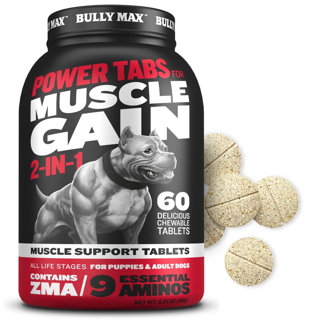 Bully Max 2-in-1 Lihas Builder Pureskeltavia tabletteja koiranpennut & aikuiset koirat - pentu & koiran vitamiinit & lisäravinteet lihasten kasvu - Ultimate koiran monivitamiinit kaikille rotuja & ikä - 60 Tabs