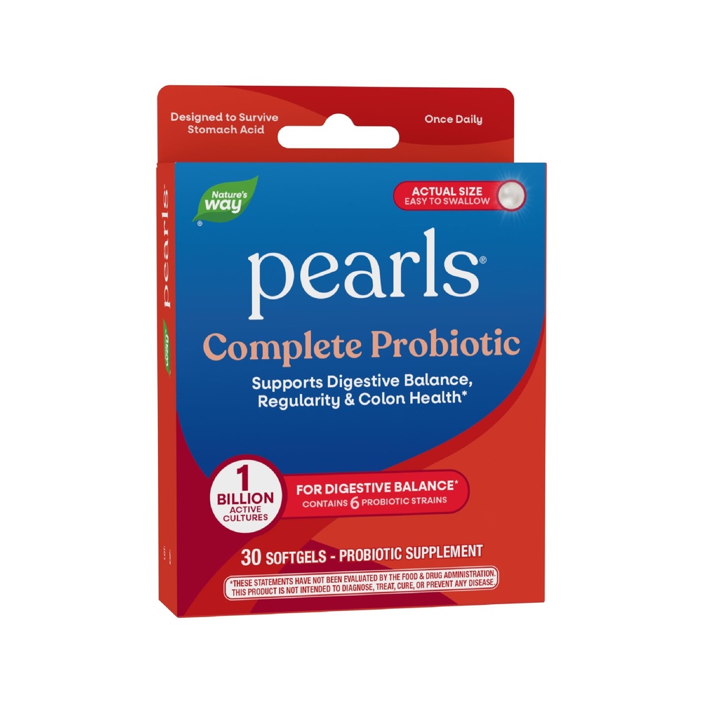 Nature's Way Pearls Complete Probiootti, Tukee Ruoansulatus tasapainoa*, 1 miljardia live kulttuurit, täydentää miehille ja naisille, ei jääkaappi vaaditaan, 30 softgels (Packaging May Vary)