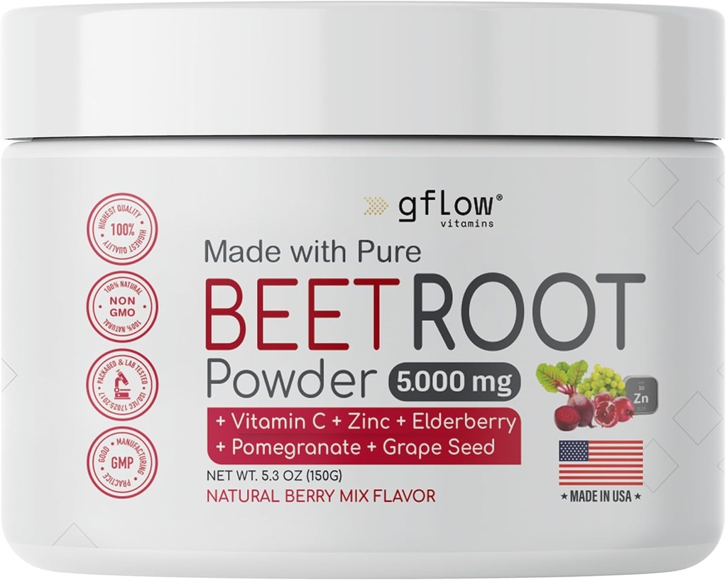 Juurijuurijauhe - Typpioksidi Boost ja Heart Health - Ei-GMO Superfood Superfood Supplement - Natural Berry Mix Flavor, 30 Tarjoilut