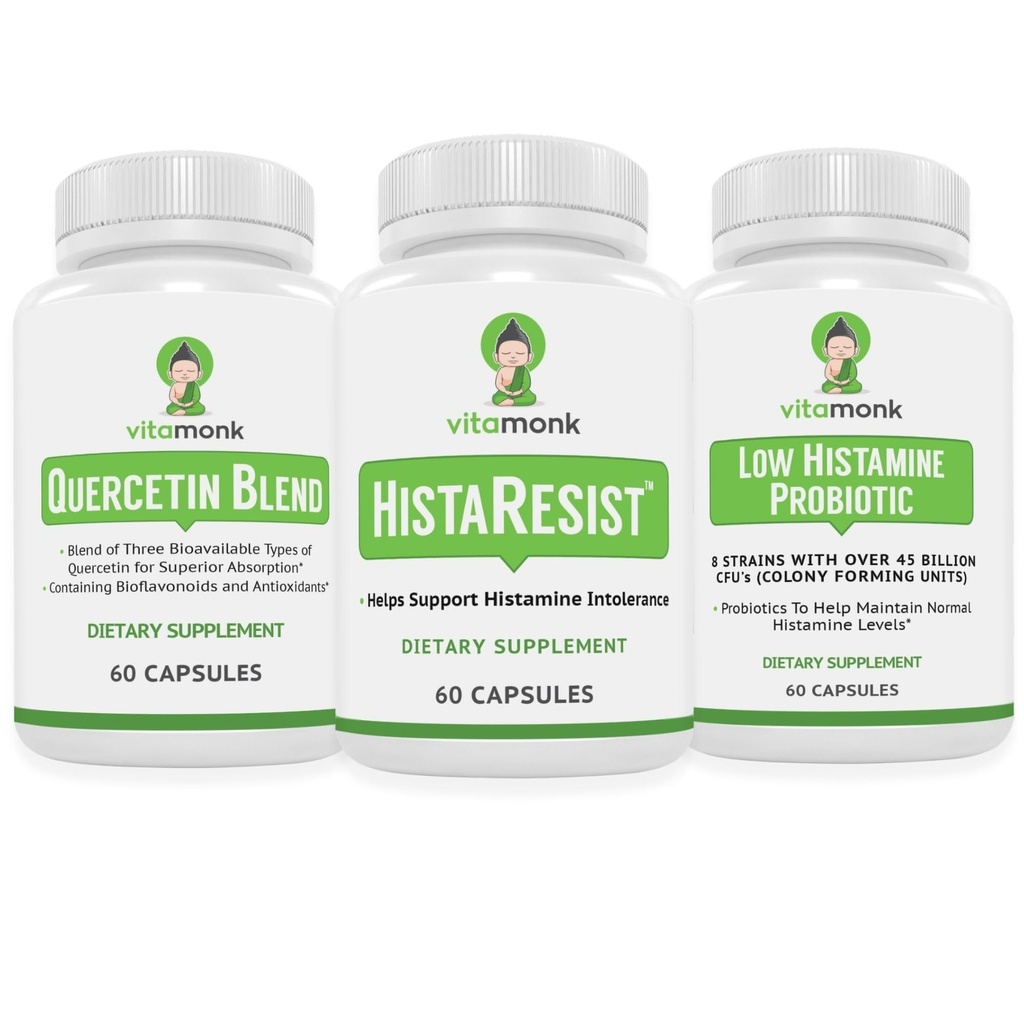 VitaMonk Quercetin, HistaResist & Low Histamine Probiootit - Immuuni-, digestiivinen ja antioksidantti tuki - Quercetin 500 mg, DAO Enzyme, 45 miljardia PMY