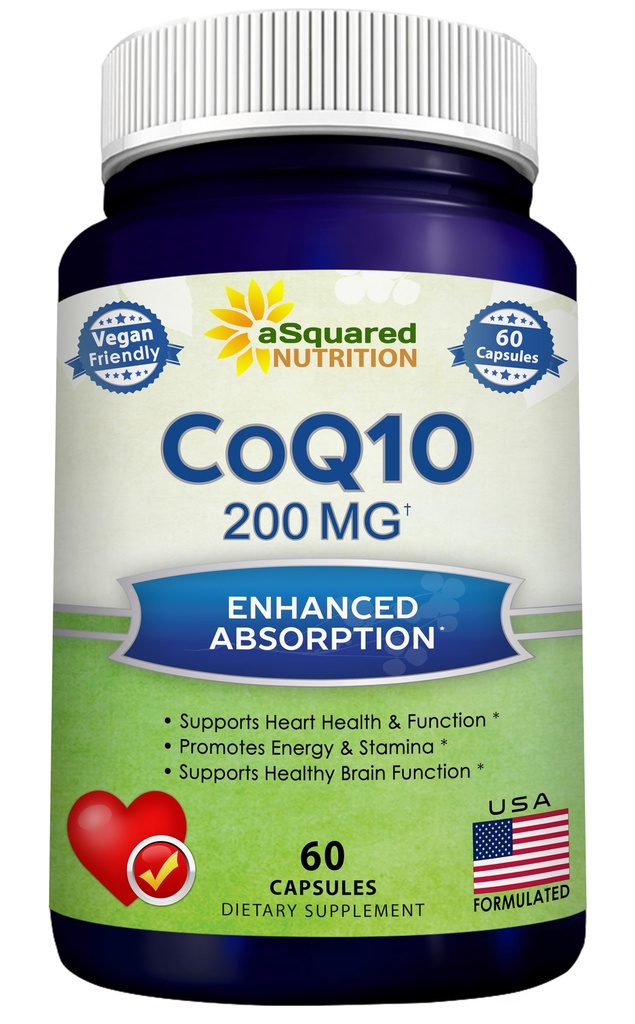 aSquared Nutrition CoQ10 200mg - 60 kapselia - CO Q 10 täydentää - Coenzyme Q10 Ubikinonin pillereitä - Vegan CoQ-10 extra antioksidantti vitamiini - Vaihtoehto Softgels & Gummies