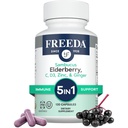 FREEDA Sambucus Elderberry med vitamin C, Zink, vitamin D3 & Ginger - 5 i 1 Herbal Antioxidant Immune Support Supplement för kvinnor och män - Gluten Free Adult Elderberry Capsules, USA Made (120 Count)