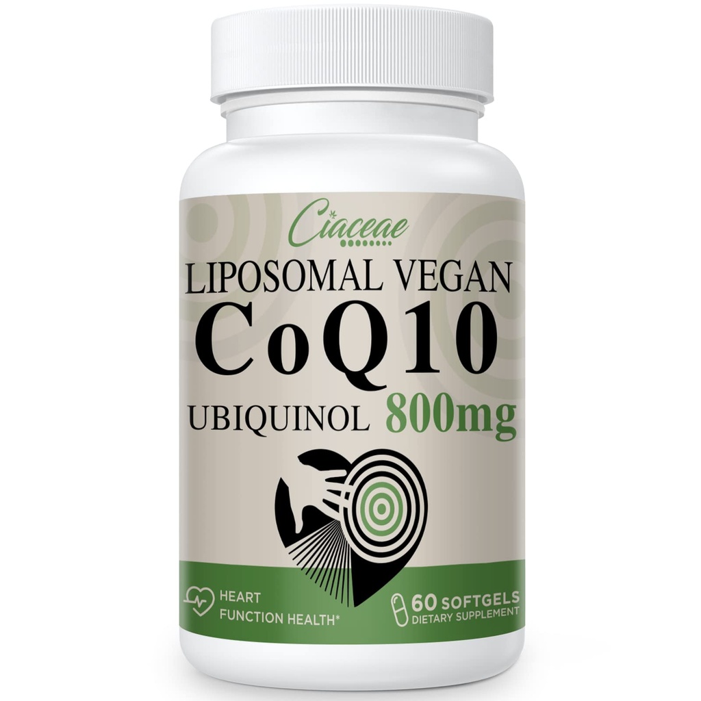 Liposomal CoQ10 800 mg Ubiquinol Softgel, Max Absorptio Ubiquinol Coenzyme Q10, Ubiquinol CoQ10 -lisä antioksidanttia, sydämen toimintaa ja energiantuotantoa varten, Pure CoQ10 800 mg, 60 Vegan Softgels