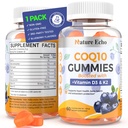Nature Echo® CoQ10 Gummies 100mg, CoQ10-lisä D3-vitamiinilla ja K2-vitamiinilla, Coenzyme Q10-lisäaine Blueberry Flavor, Sokeriton, Heart Health, Bone Support & Antioksidantti, Vegan, ei-GMO 60 Gammaa
