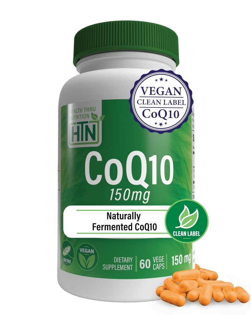 Health Thru Nutrition CoQ-10 150mg - 60 kapslar | Ubiquinone Coenzyme Q10 | Stöder Cellular Energy & Antioxidant Protection | Non-GMO, Soy-Free, Vegan, Gluten-Free