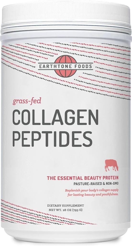EARTHTONE Grass-Fed Collagen Peptides Powder 28 oz Foods - Hydrolysed, non-GMO - Ei-maku - naisille ja miehille - Natural Protein Supplement - Paleo ja Keto Friendly