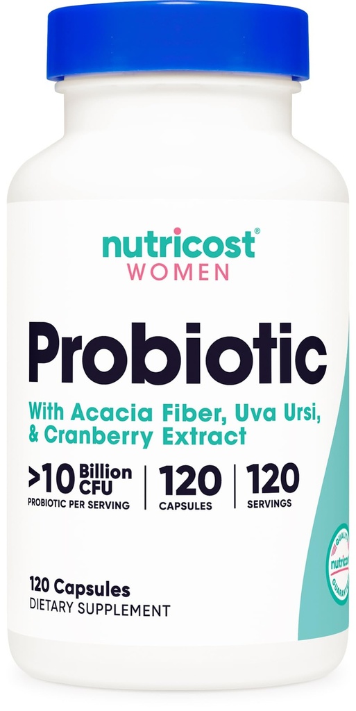 Nutricost Probiootti naisille 10 miljardia PMY, 120 kapselia - Complex Acacia Fiber, Uva Ursi & Cranberry Extract, non-GMO & Gluteeniton