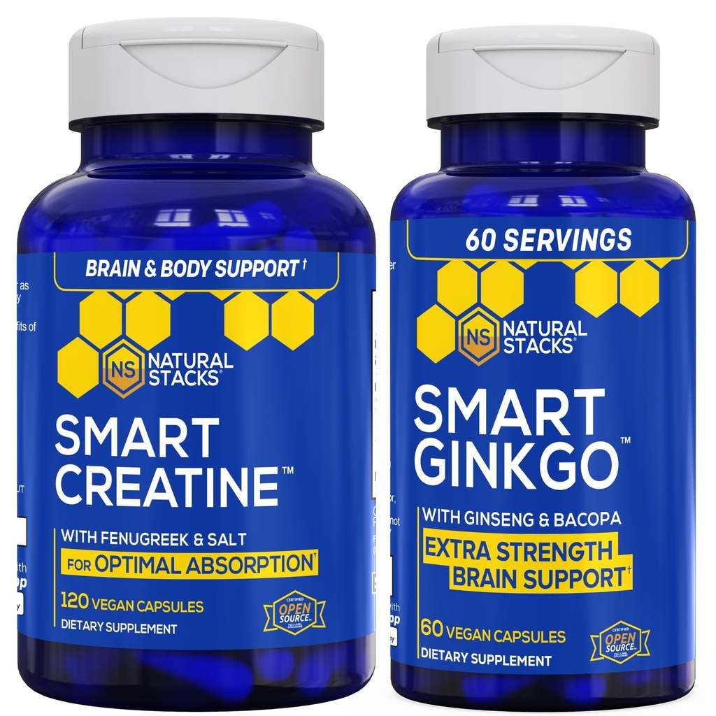 Ginkgo Biloba + Creatiini Monohydraatti Bundle - Advanced Imeytyminen Formula * - Extra Strength Aivojen tuki* - 180 Kapselit yhteensä