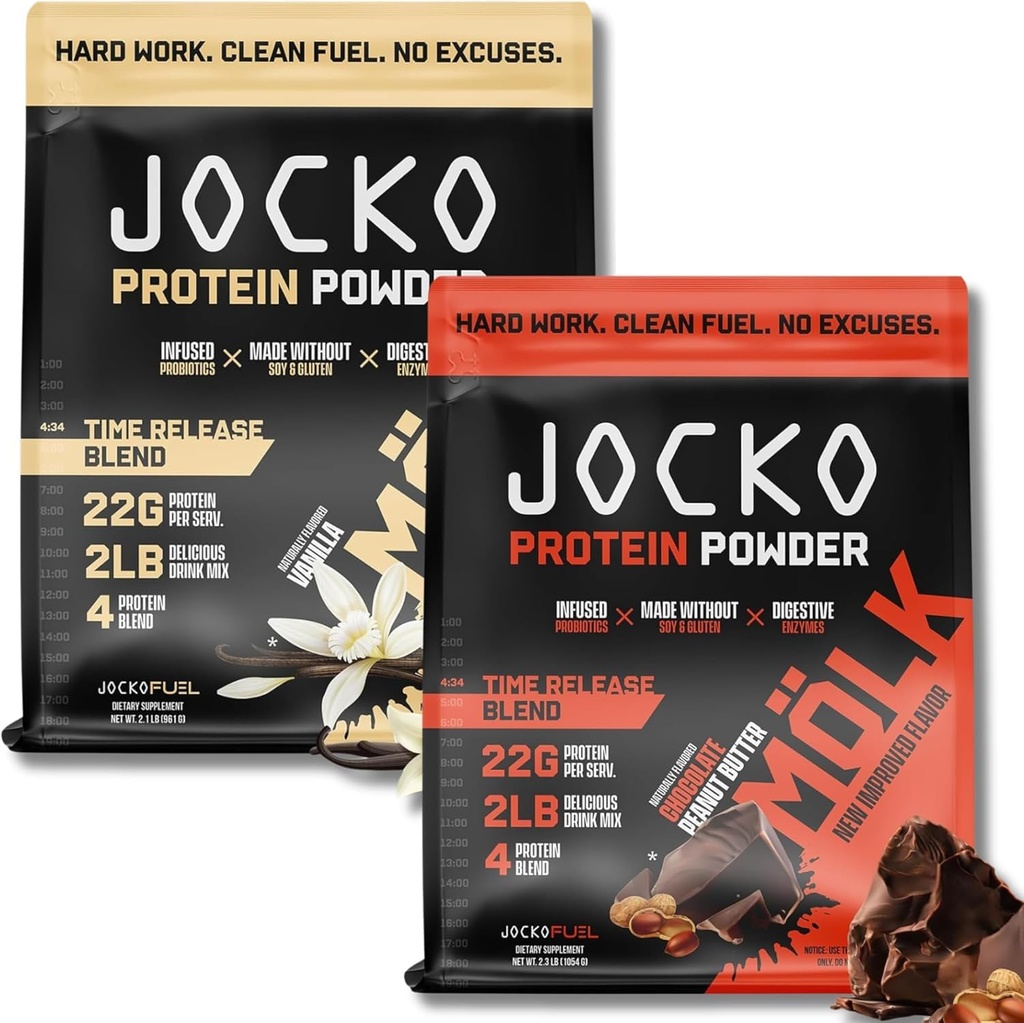 Jocko Fuel Protein Bundle (2 pakkaus) - Chocolate Peanut Butter (2lb) + vanilja (2lb) - Tukee lihasten hyödyntämistä ja kasvua