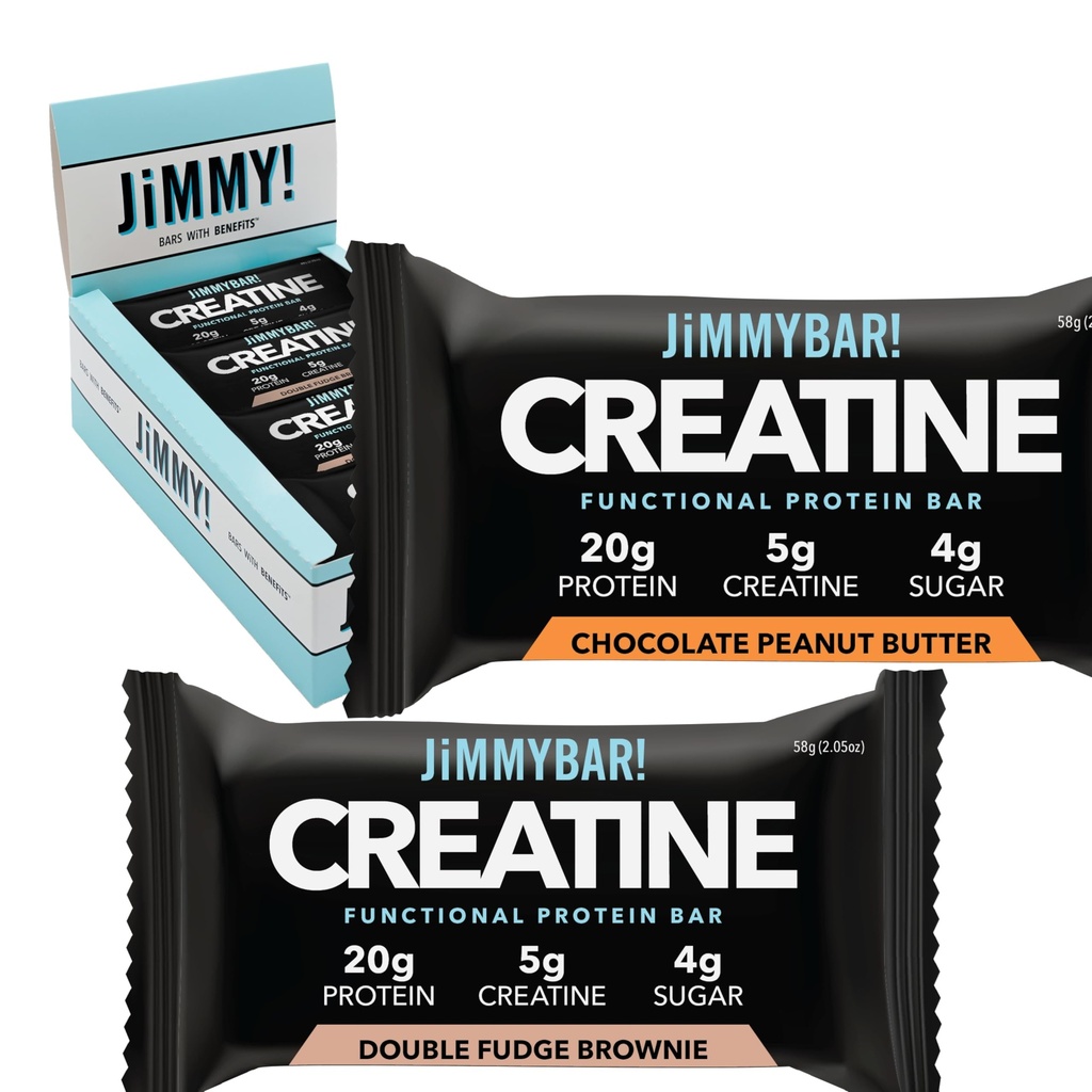 Jimmybar! Creatine Protein Bar - 5g Creatine Monohydraatti + 20g Proteiini - Korkea Proteiini Välipala - tukee lihasten kasvua, vahvuus & Recovery - Real Food Energy Bar urheilijoille ...