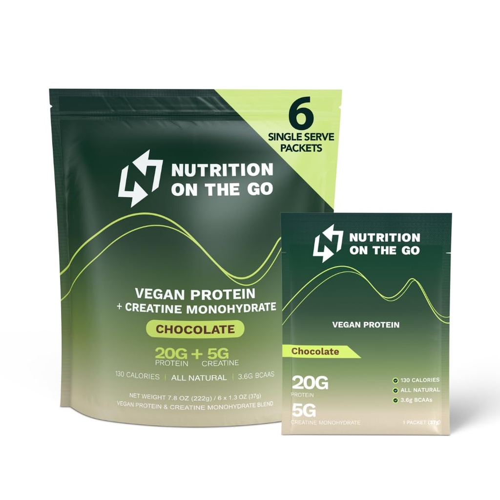 Nutrition On The Go Vegan Protein Powder Packets Creatiini 20g Kasviproteiinit + 5g Creatiini Single-Serve Travel Protein Powder 