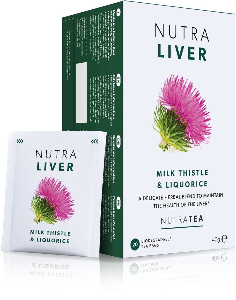 NUTRALIVER - Maksa Detox & Cleanse Tea - Milk Thistle, Turmeric & Fennel - 40 kuoritut teepussit - Yrttitee - 2 pakkaus