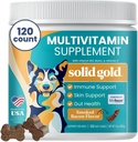 Kiinteä kultainen koira Multivitamiini - Pehmeä koira vitamiineja & lisäravinteet Chews - All-in-One Heart, Immuuni, Aivot, Iho, turkki ja Gut Health Support w/Vitamin C, B12, Probiootit & Antioksidantit - Bacon Flavor 120ct