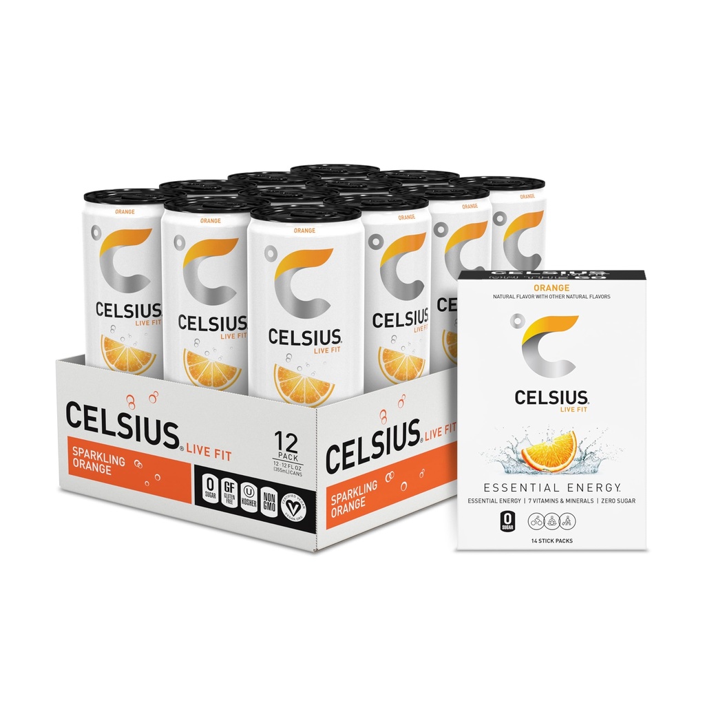 CELSIUS® Nolla Sokerin energiajuoma & Powder Stick Bundle, Orange