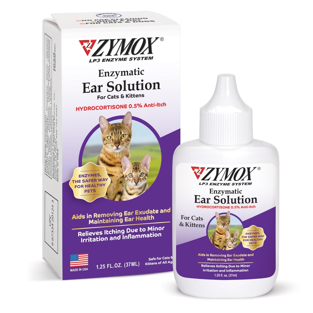 Zymox Enzymatic korvaliuos 0, 5% Hydrokortisonia kissoille ja pennuille, 1,25 oz.
