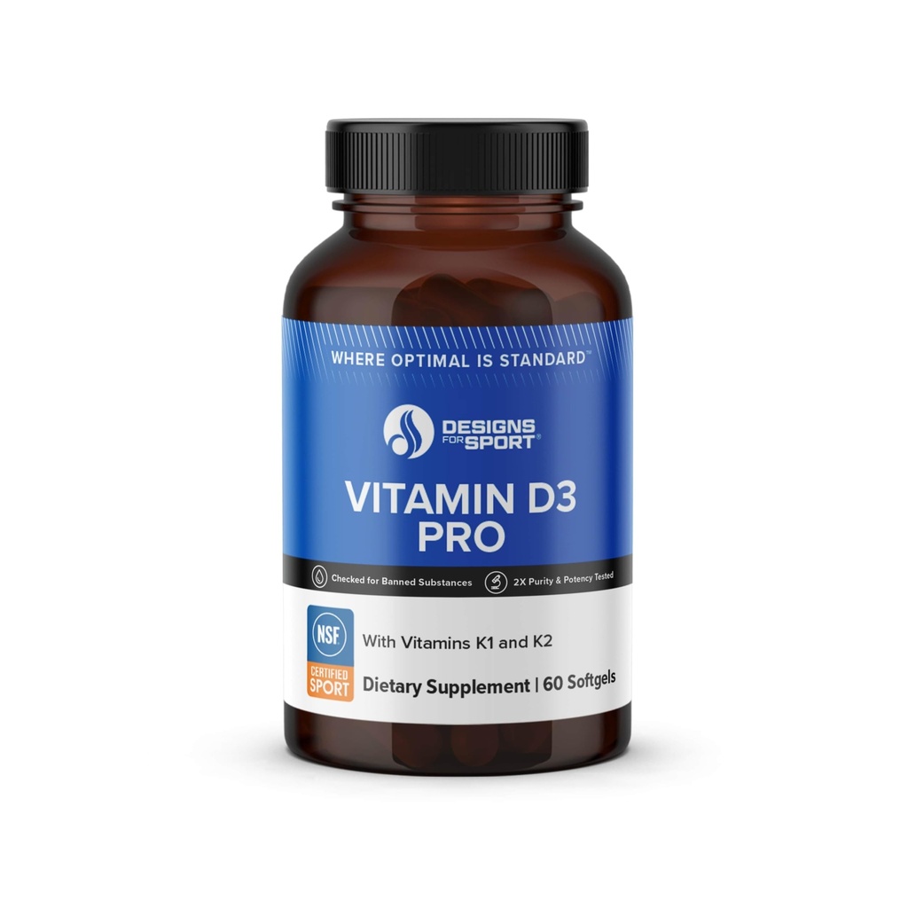 Designs for Sport D3 Pro - Tukee Bone Health & Immuunitoiminto* - Vitamiinit D3, K1 & K2 Blend - Gluteeniton & ei-GMO - 60 Softgels