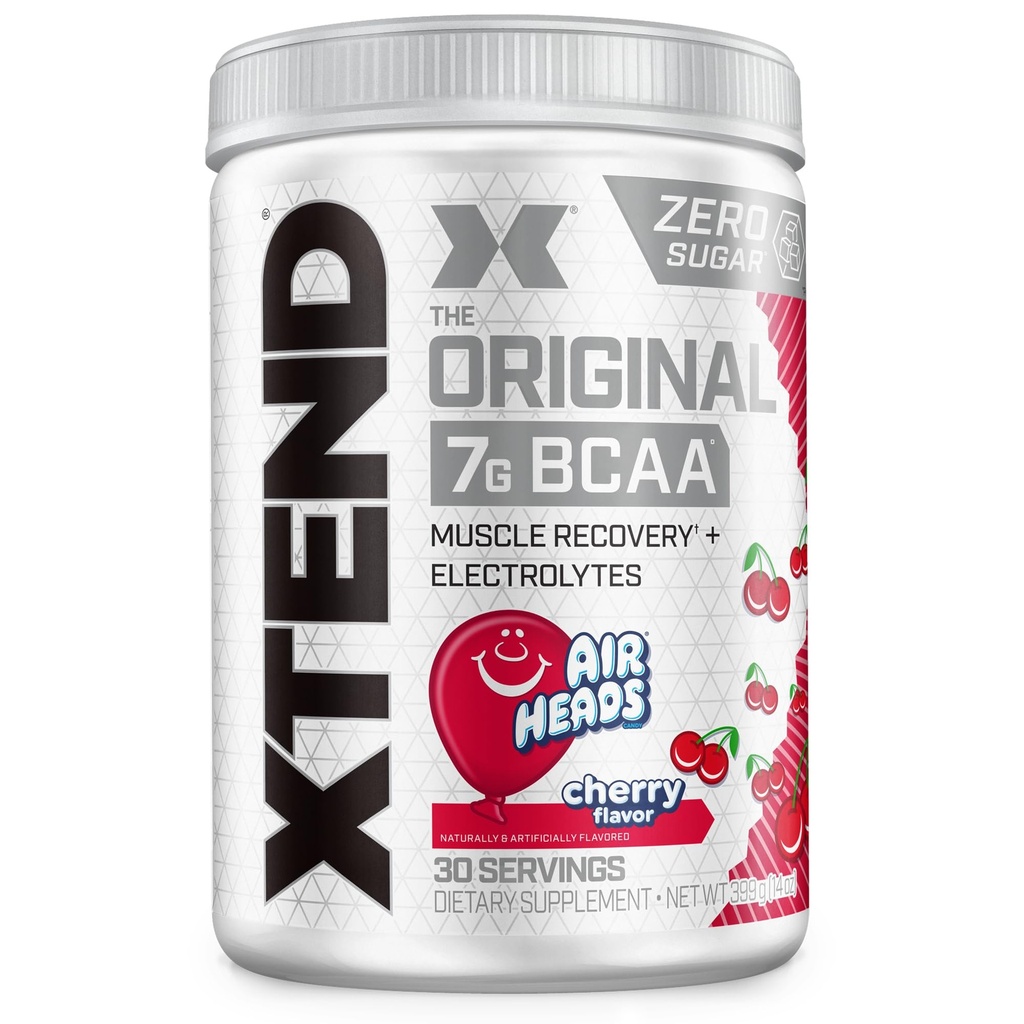 Xtend Original BCAA Powder, 7g BCAAs ja 2,5g L-glutamiini lihasten Recovery Hydraation ja Lean Lihas, Sokeriton Intra ja Post Treeni Drink Electrolytes, Cherry Airheads, 30 Servings