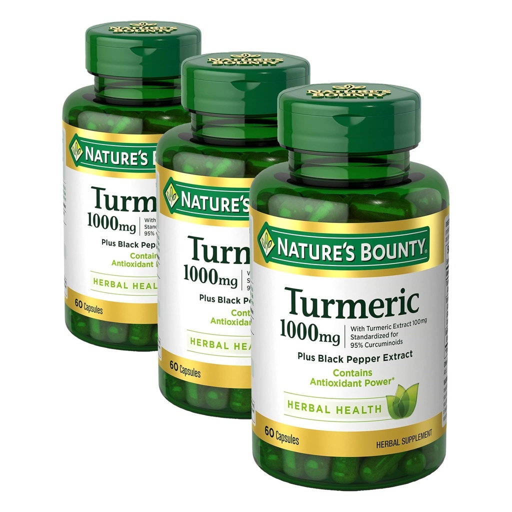 Nature's Bounty Turmeric Black Pepper Extract,Tukee antioksidantti Health,1000mg,60 kapselia,(Pack of 3)