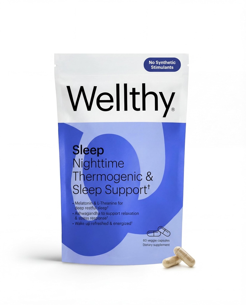 Wellty Night Time Thermogenic - B6-vitamiini, Ashwagandha & Melatoniini - Nighttime Thermogenic naisille - Belly Thermogenic - Natural Weight Loss lisäravinteet naisille, 60ct