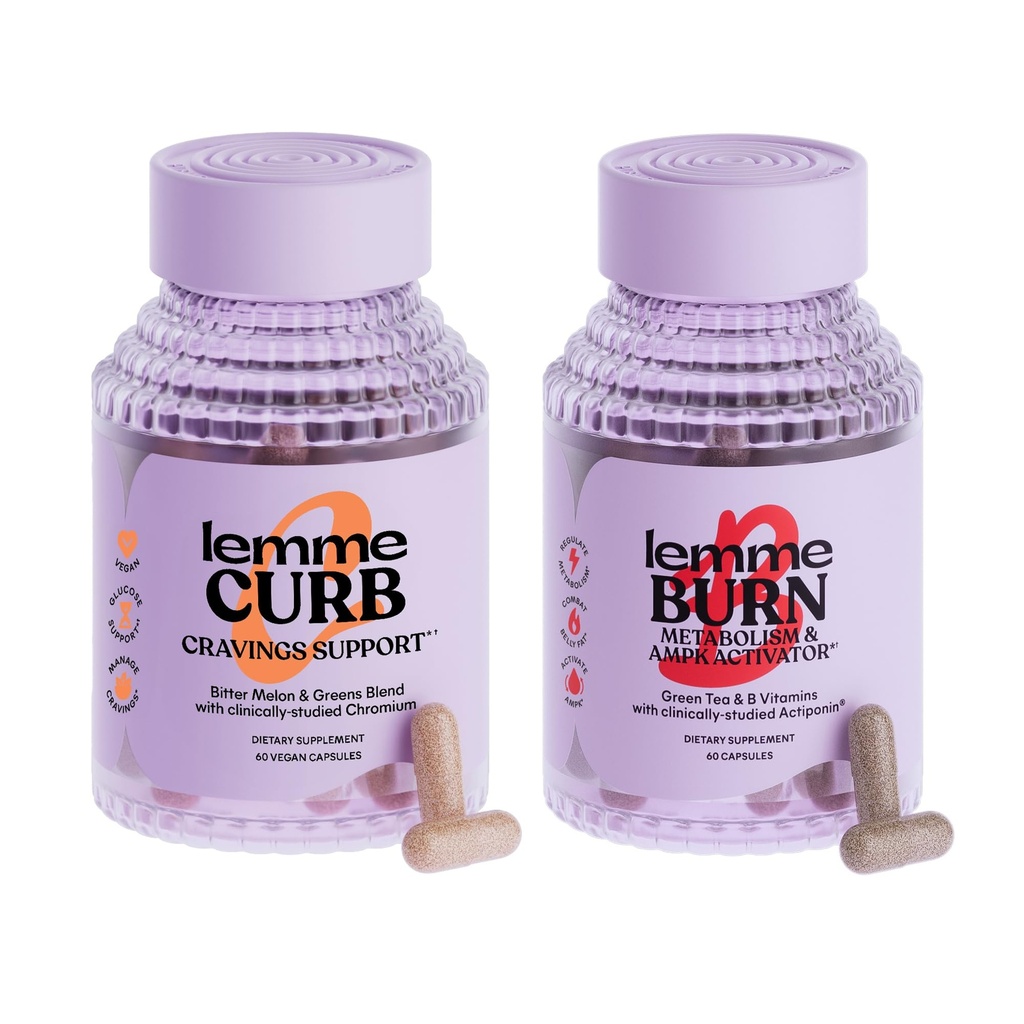 Lemme Curb and Burn - Metabolia, Cravings Support & Weight Management with Clinically Study Cromic Picolinate, Gynostemma, Kaneli, Vihreä tee, B6-vitamiini ja B12 - Gluteeniton, 60 Count Ea