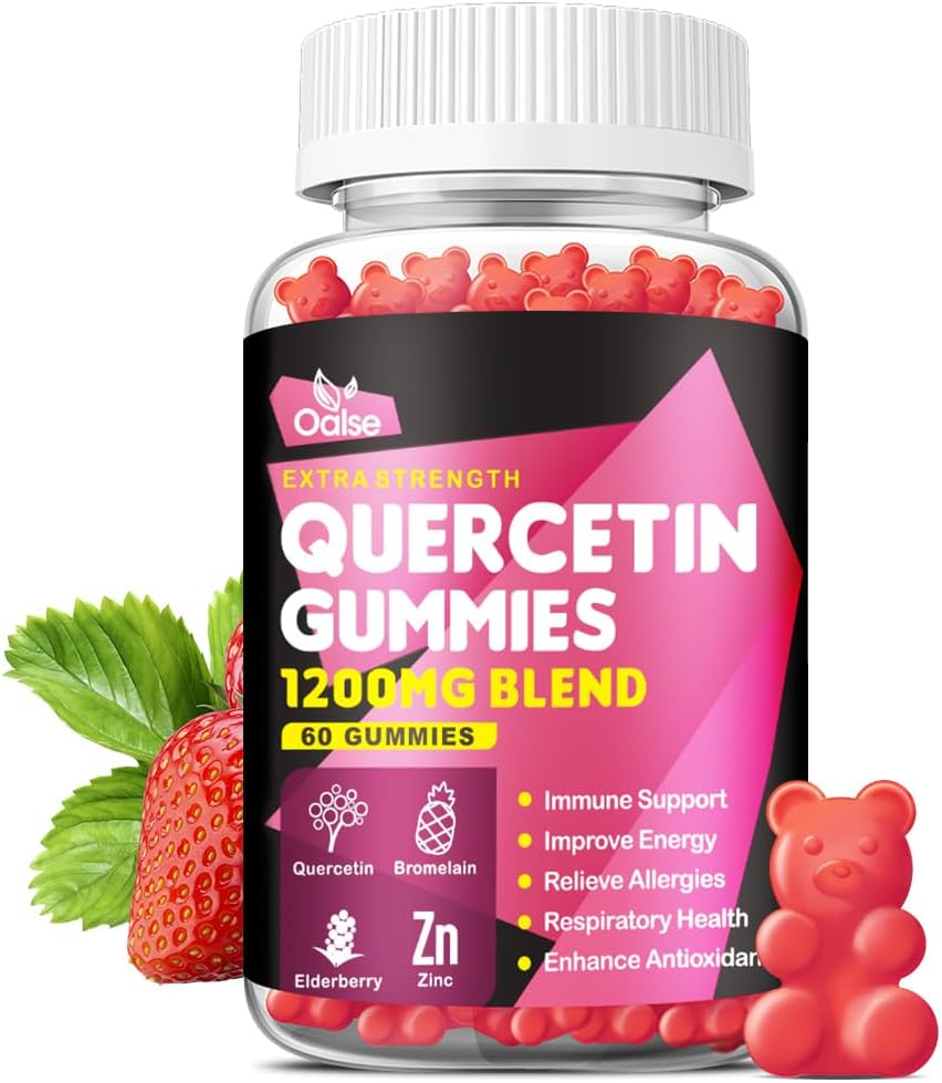 Quercetin Gummies 1200mg - Quercetin kanssa C-vitamiinia ja sinkkiä, bromaiini, vanilja, D3-vitamiini - Quercetin täydentää lapsille ja aikuisille Immuniteetti & allergia tuki