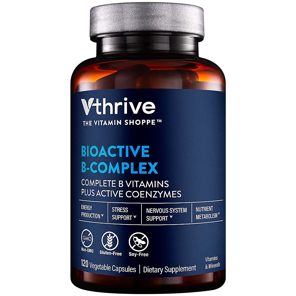 Vthrive Bioactive B-Complex - B-vitamiini + aktiiviset koentsyymit energian tuotantoon (120 kasvikapselia)