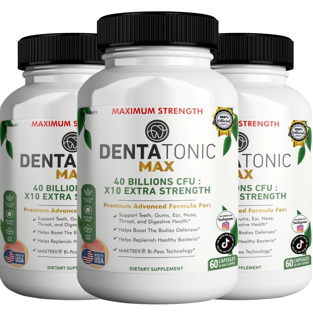 Denta Tonic Max Probiootti täydentää, 40 miljardia PMY, 60 kapselia, tukee suun ja ruoansulatuskanavan (3)