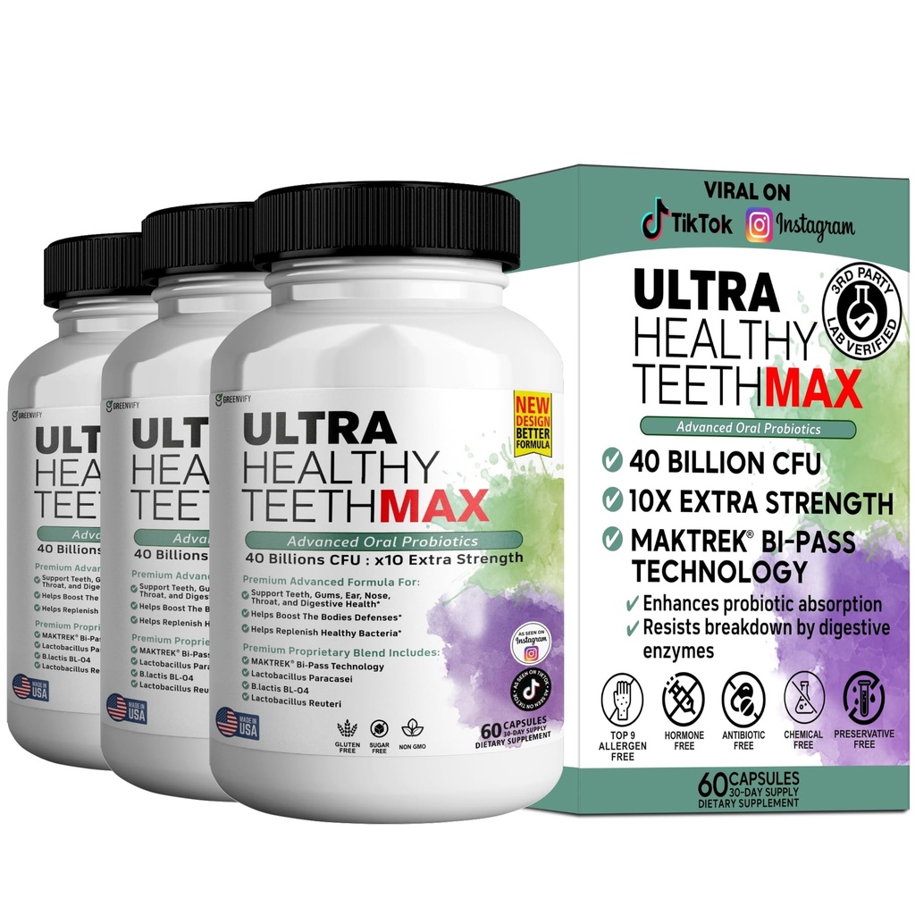 Ultra Healthy Hampaiden Max Probiootti Supplement, 40 miljardia PMY, 60 kapselia, Advanced Oral Health Formula (3)