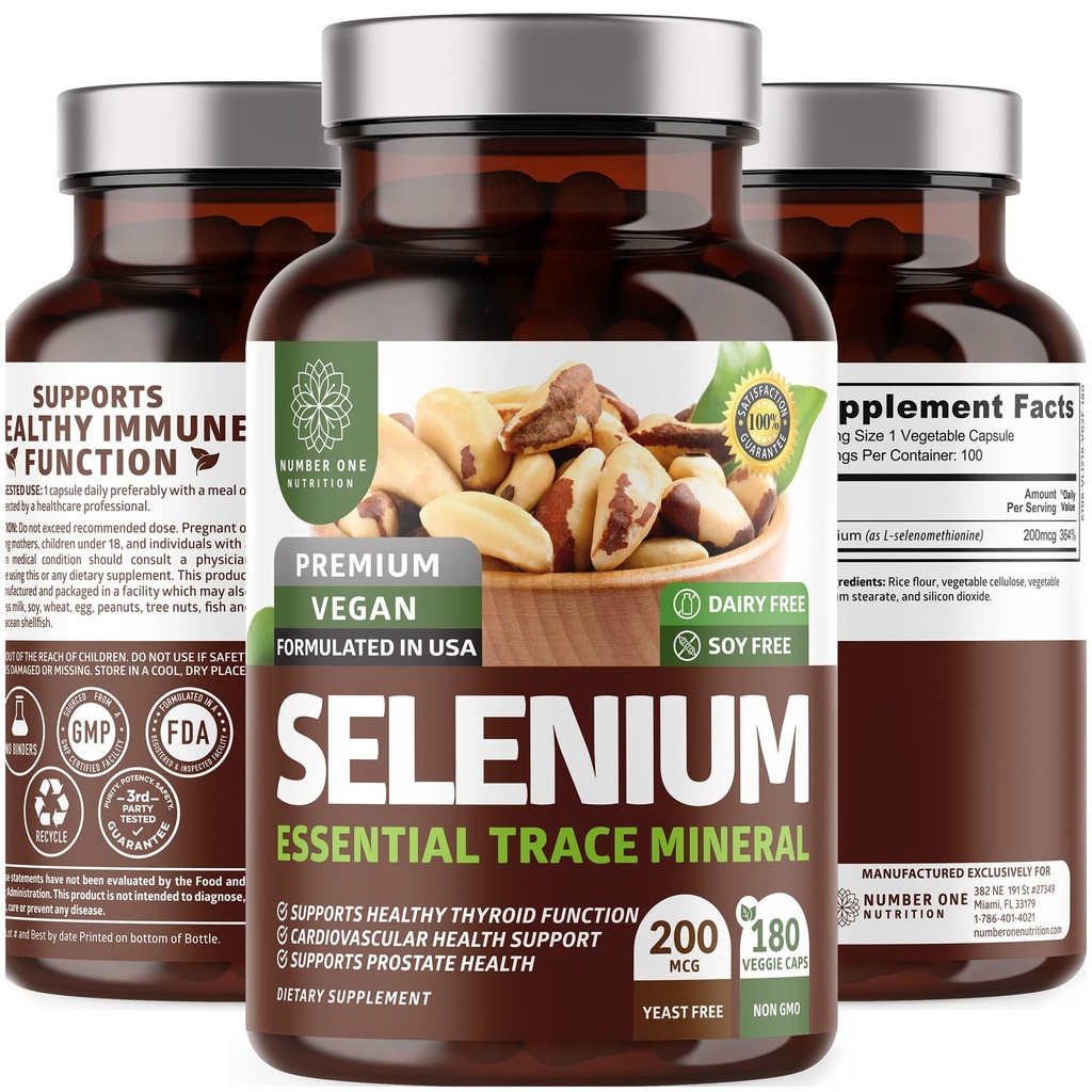 N1N Premium Pure Selenium [200MCG, Max Imeytyminen] Essential Trace Mineral tukemaan immuniteetin ja eturauhasen toiminto, 180 Veg Caps