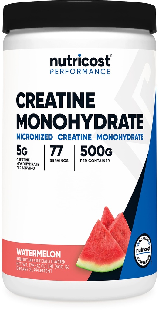 Nutricost Creatine Monohydraatti Powder (Watermelon, 500 Gram) - Mikronoitu Creatine Supplement - Vegaani, ei-GMO, Gluteeniton